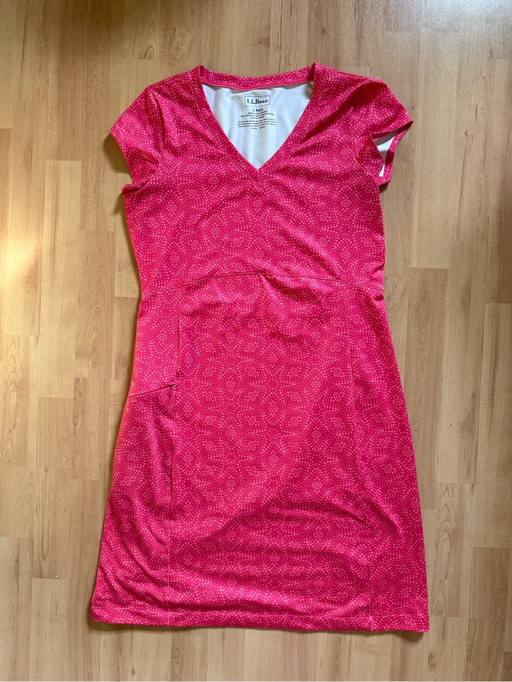 L.L. Bean Bright Pink V-Neck Cap Sleeve Day Dress